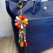 Beaded Flower Bag Charm NEW Colorful Flower Purse Charm Fun Keychain Spring