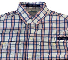 Columbia PFG Super Tamiami Short Sleeve Shirt Men  s Small  Blue Pink Plaid Vent