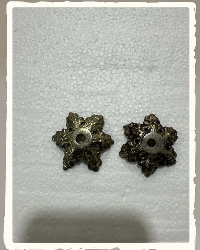 Pair of vintage ornate metal bead caps with six-petal flower design