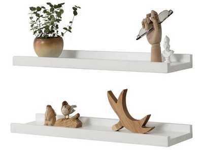 Gieanoo weiß Schweberegal 2er Set 60 cm massive Eiche Bilderleiste