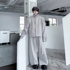 Men's Casual Pants Long Sleeved Jacket Autumn Stand Up Collar Jacket Long Pants