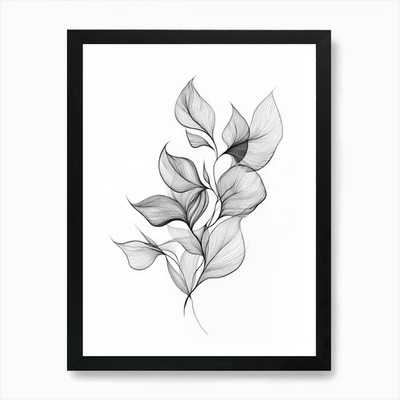 Black And White Drawing Of Leaves A Framed Wall Art Poster Canvas Print Picture