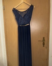 Damen Abendkleid Maxikleid lang blau Spitze S...