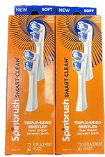Lot 2 Packs of 2 Spinbrush Smart Clean Replacement Brush Heads Soft 4 Total