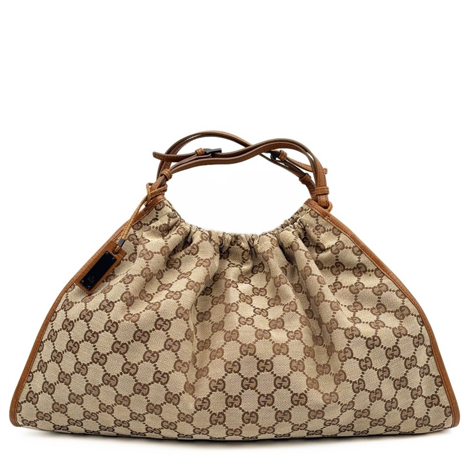 GUCCI GG Canvas Shoulder Bag Handbag Tote Bag Beige Brown 76554 Pre-owned Auth