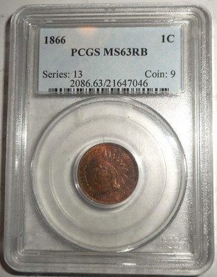 1866 Indian Head Penny, PCGS MS63RB, Wicked Cool Coin, SHIPS FREE