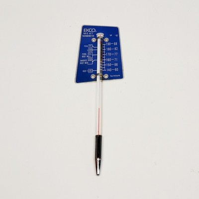 Vintage 90s Ekco Meat Thermometer Blue Aluminum & Glass Beef Roasts Pork Poultry