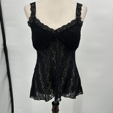Vintage Y2K MKM Black Sheer Lace Babydoll Cami Top M Whimsigoth Fairy Romantic
