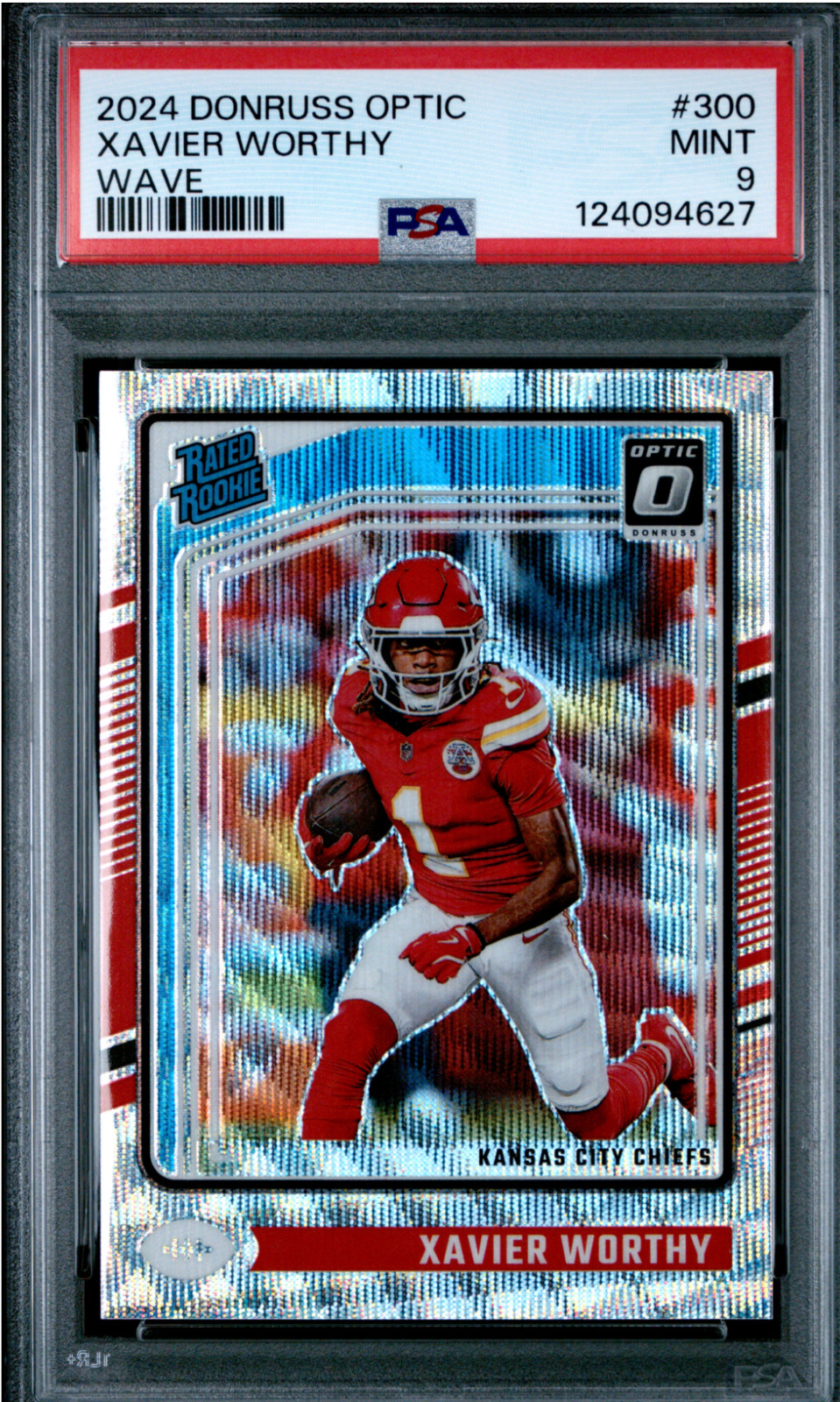 2024 Panini Donruss Optic Rated Rookie Xavier Worthy #300 Wave Prizm /300 PSA 9