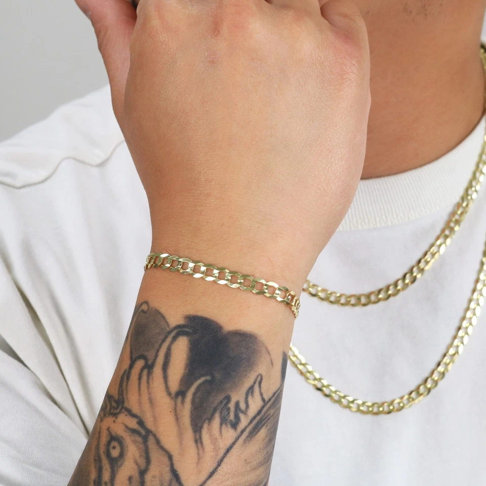 Pulsera De Cadena Curb Cubana De 6mm En Oro Amarillo De 14K Para Hombre/Mujer 7" - Imagen 3 de 4