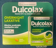 Dulcolax Overnight Relief Laxative - 200 Tablets  Exp. 10/26 New