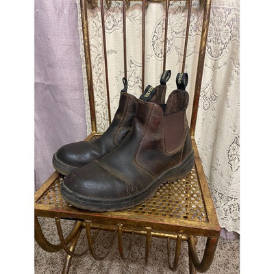 #ad Work Zone: dark brown leather chelsea work boots $45.00