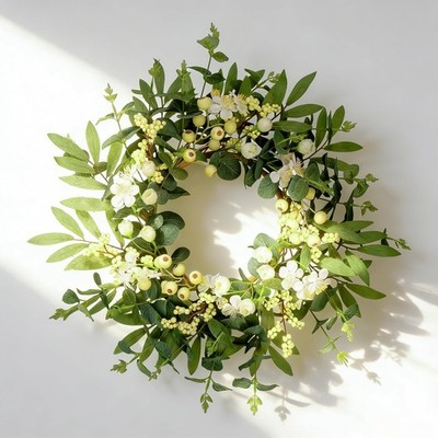 20 Inch Summer Wreaths for Front Door, Spring Summer Eucalyptus Wreath - Whit...