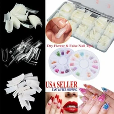 500pc False Nail Tips Full Cover 12 Colors Dried Flower UV Gel Nails Acrylic DIY