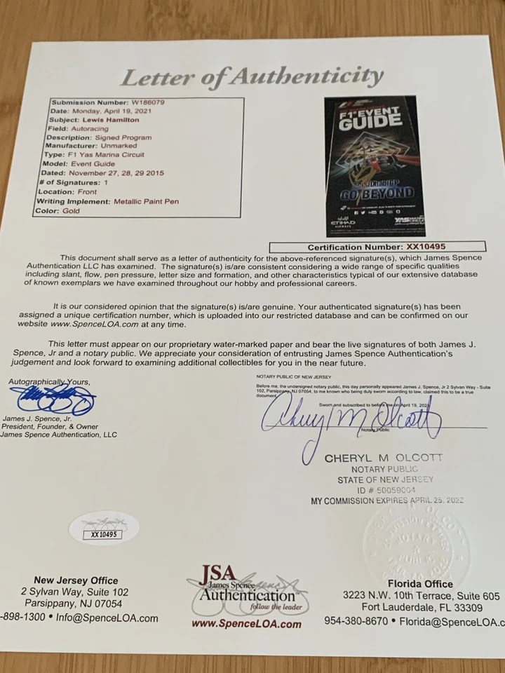 Lewis Hamilton 2015 Gran Premio de Abu Dhabi Programa Autografiado COMPLETO JSA LOA F1 Foto 2 de 4