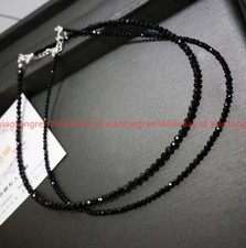 Natural 2pcs 3mm Black Spinel Gemstone Round Beads Necklace 16-36in