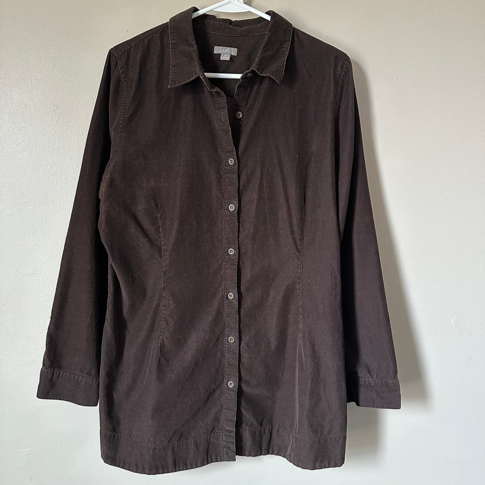 J Jill Corduroy Tunic Shirt Womens MEDIUM Button Front Boho Casual Western Brown