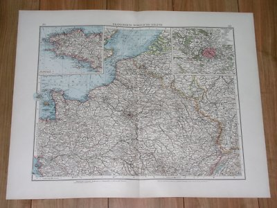 #ad 1896 ANTIQUE ORIGINAL MAP OF NORTHERN FRANCE PARIS INSET MAP $28.85