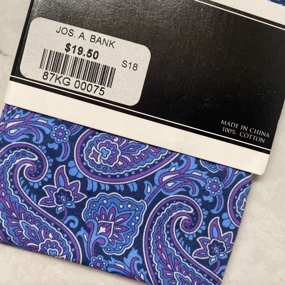 Jos A Bank предварительно сложенный карман квадратный синий пейсли хлопок носовой платок носовой платок - Изображение 4 из 4