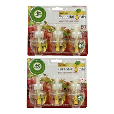 Air Wick Essential Oils Apple Cinnamon Medley 2 Pack of 3 ea = 6 Plug In Refills
