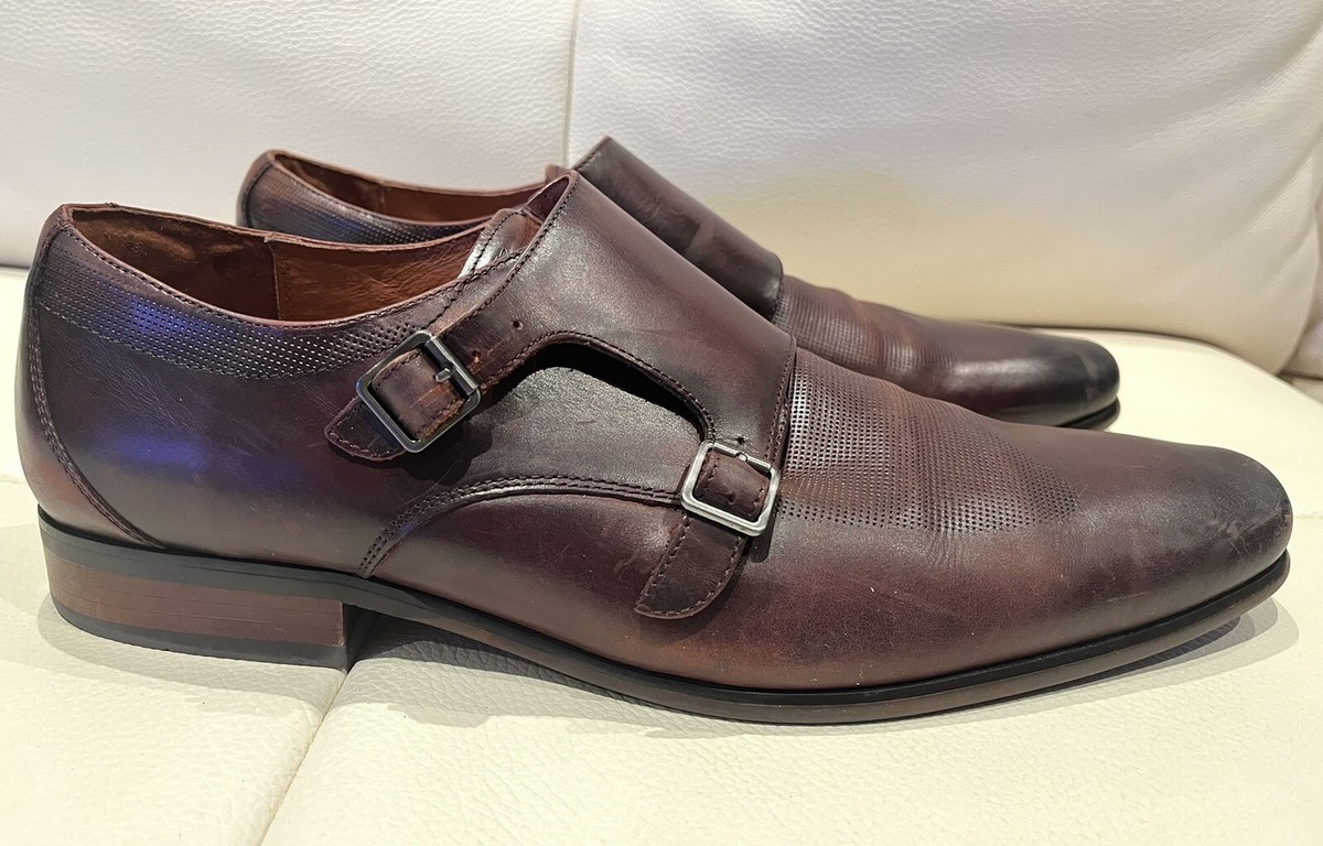 Florsheim Wingtip Double Monk Strap Brown Textured Leather 