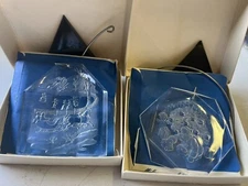 2 Vintage Henco Acrylic Ornaments Christmas Surprise, Currier &  Ives w/Stands