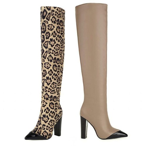 leopard print block heel boots