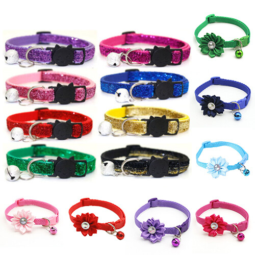 Pet Cat Collar With Bell Fashion Adjustable Sequin Neck Strap Supply Puppy  Cute
