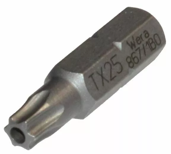 WERA SECURITY TORX TX25 T25 WITH HOLE 25MM HEX SCREWDRIVER BIT 867 1 Z BO