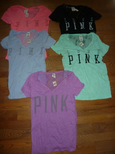 T-shirt Femme Victoria's Secret PINK Bling Love Pink - Décor Couronne 86 - Neuf Avec étiquette (NWT)