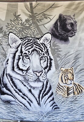 BLACK PANTHER LEOPARD BENGAL TIGER WHITE TIGER QUEEN SIZE BLANKET BEDSPREAD