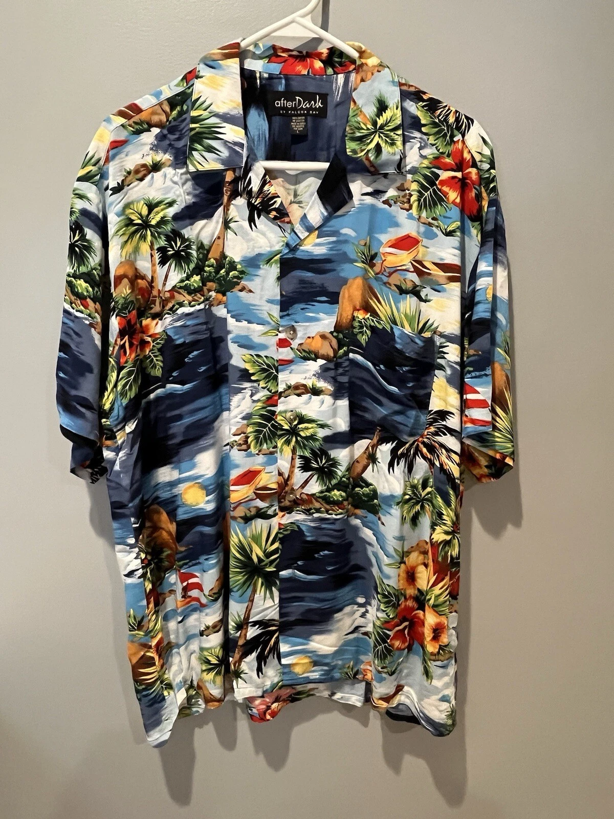 After Dark By Falcon Bay Men’s Colorful Hawaiian Shirt Size L Button Front