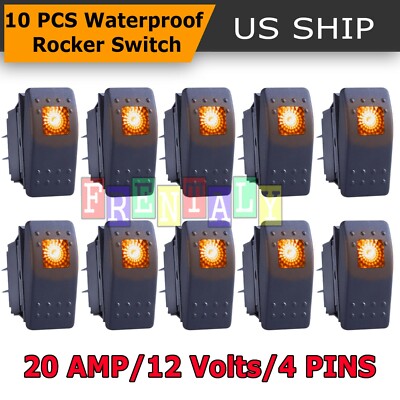 New 10 X Waterproof Marine Boat Car Rocker Switch SPST ON-OFF 4PIN 4P Orange LED