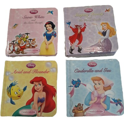 4 Disney Princess Board Book Friends Collection Ariel Cinderella Snow Sleeping