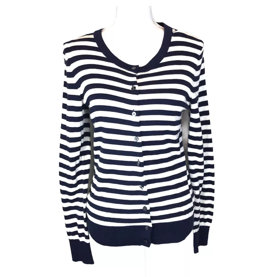 TOMMY HILFIGER Classic Striped Button Up Knit Cardigan Blue Off White Sz eBay