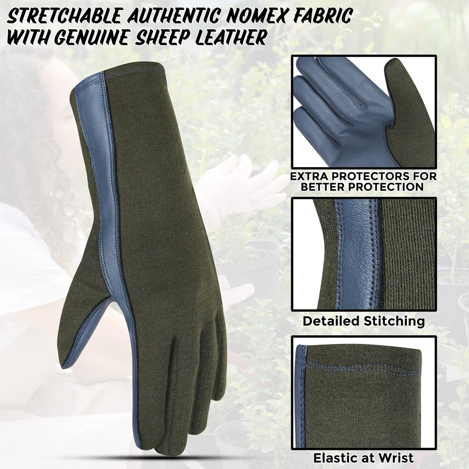 NOMEX FLIGHT FLYERS GLOVES PILOT FIRE RESISTANT Black, Green, Tan-All Sizes - Image 3 of 4