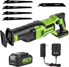 Sierra recíproca sin escobillas Greenworks 24V con cargador de batería de 4Ah 2A hoja de 5 piezas