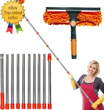 2 in 1 Squeegee Window Cleaner Window Cleaning Duster Kit with 3-14 Ft Extension