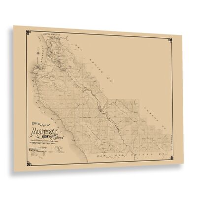 1898 Monterey County California Map Poster Wall Art Print