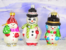 Trio Glass Snowmen Christmas Ornaments