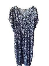 Studio B dress sundress blue white 2X PLUS buttons slit front long casual