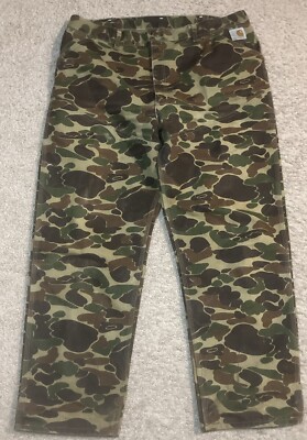 Vintage Carhartt Duck Camo Canvas Hunting Pants USA Size 40 x 29.5