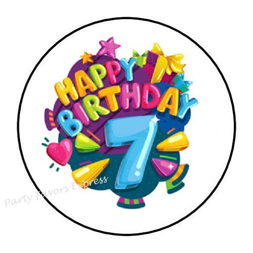 30 HAPPY 7TH BIRTHDAY ENVELOPE SEALS LABELS STICKERS PARTY FAVORS 1.5