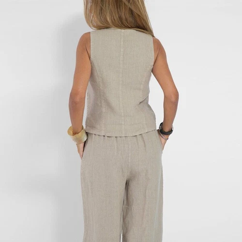 Women's suit jacket vest/top+pants new patchwork cotton linen casual set - Bild 14 von 34