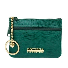 Bottega Fiorentina Italian Made Green Lizard Print Leather Small Womens Key Case
