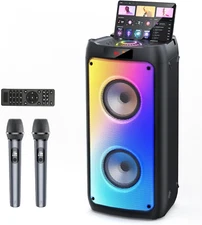 Karaoke Machine with 2 Wireless Microphones, Portable Bluetooth Speaker for Adul