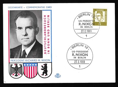 1969 Pres Richard Nixon visit to Berlin Feb 27 1969 Commemerative postcard