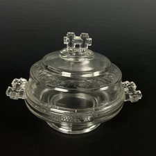 EAPG Two Band Covered Low Footed Compote Clear 7 1/2" T w Lid ca 1890's
