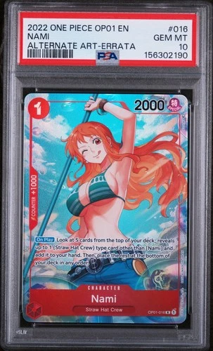 Nami 016 One Piece OP01-016 English Romance Dawn Alt Art Errata GEM MINT PSA 10