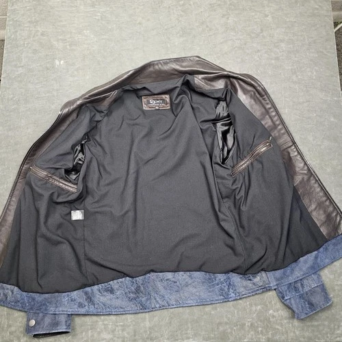 Remy Jacket Mens 40 Blue Lambskin Leather Full Zip Moto Racer Handcrafted USA image 3